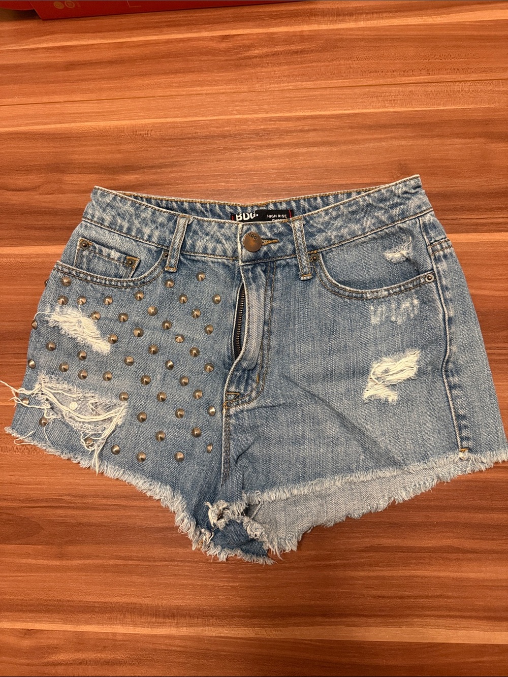 BDG Light Blue Distressed Studded Denim Cutoff Shorts